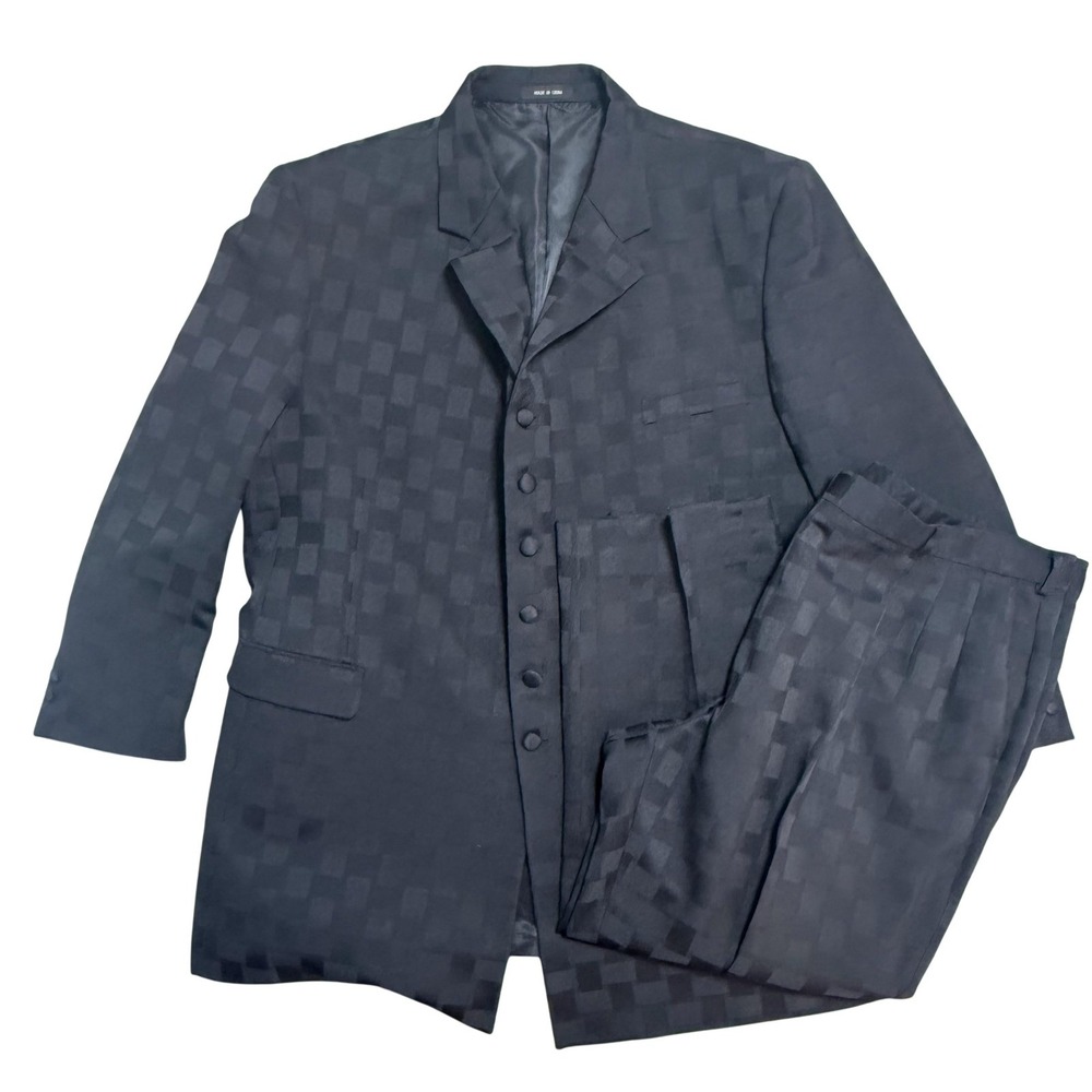 Soprano Suit Mens 52R Jacket 48R Pants Black Checkered Jacquard 2 Piece‎ Pleated